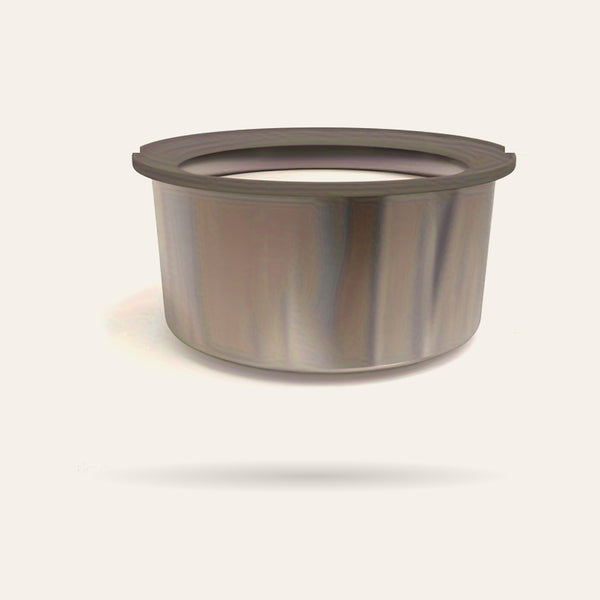 Gamelle d'eau en acier inoxydable avec disque flottant gris, sur fond ivoire