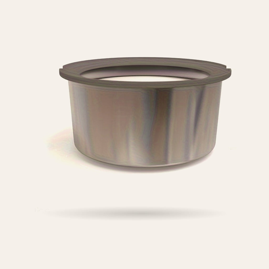Gamelle d'eau en acier inoxydable avec disque flottant gris, sur fond ivoire