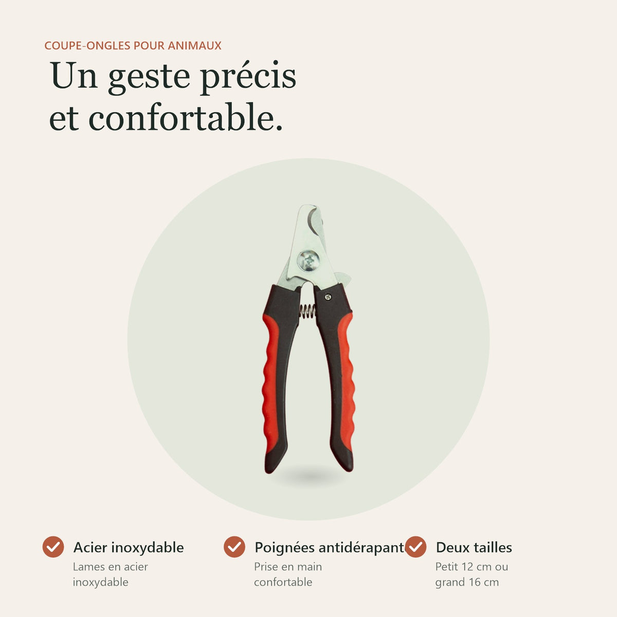 Coupe-ongles : lames en acier inoxydable, poignées antidérapantes, deux tailles