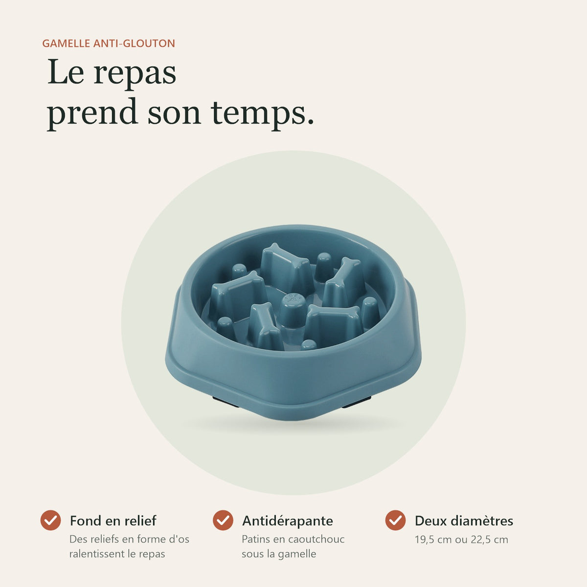 Gamelle anti-glouton : fond en relief, antidérapante, deux diamètres