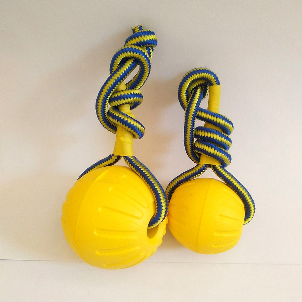 Deux balles jaunes avec leur corde, côte à côte