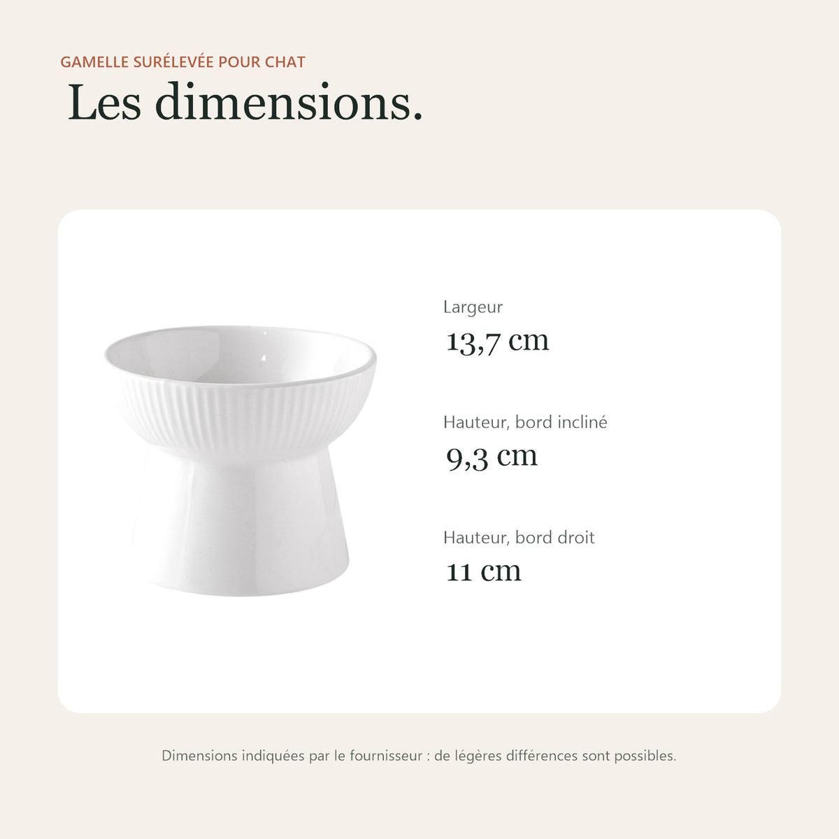 Dimensions de la gamelle : 13,7 cm de large, 9,3 cm ou 11 cm de haut