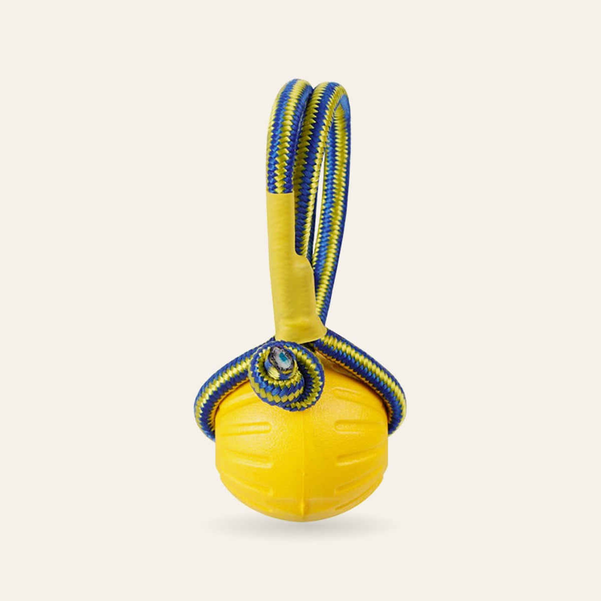 Balle jaune de 7 cm avec sa corde