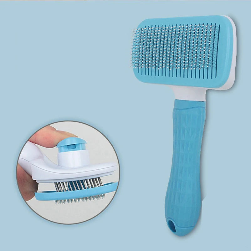 Brosse de toilettage autonettoyante bleue