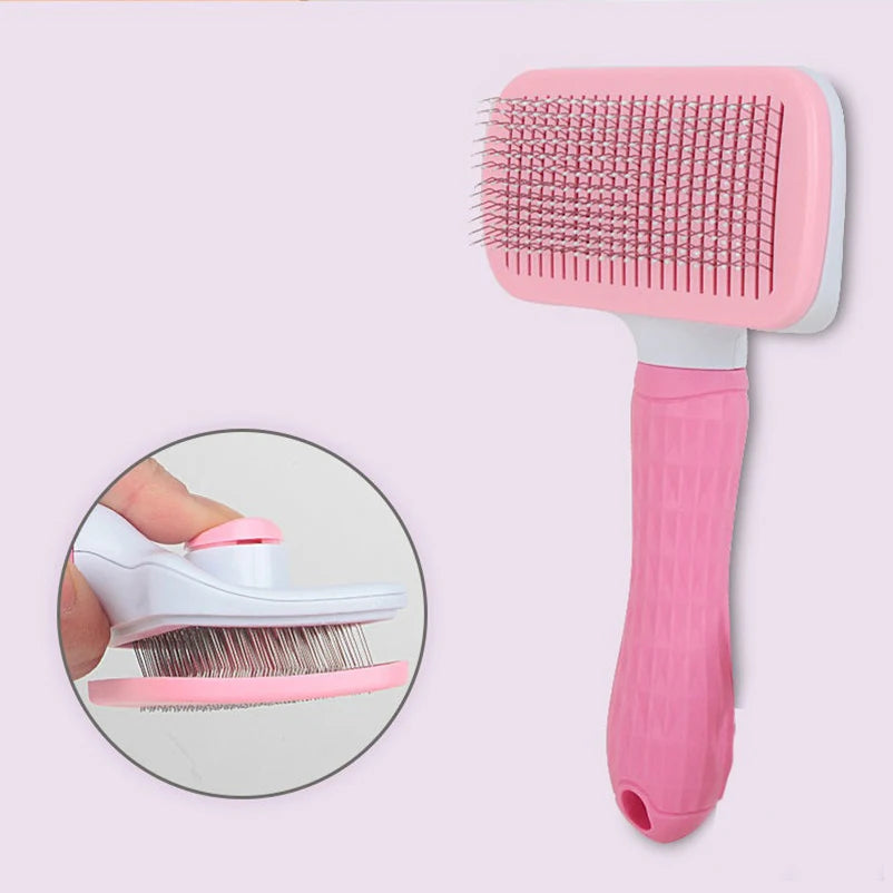 Brosse de toilettage autonettoyante rose