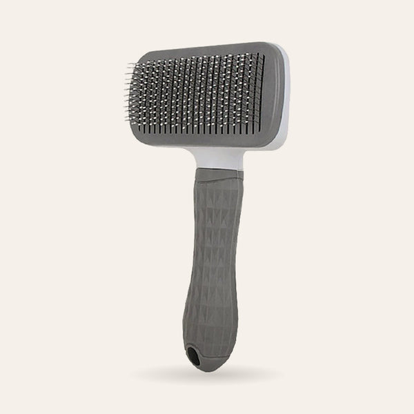 Brosse de toilettage autonettoyante grise