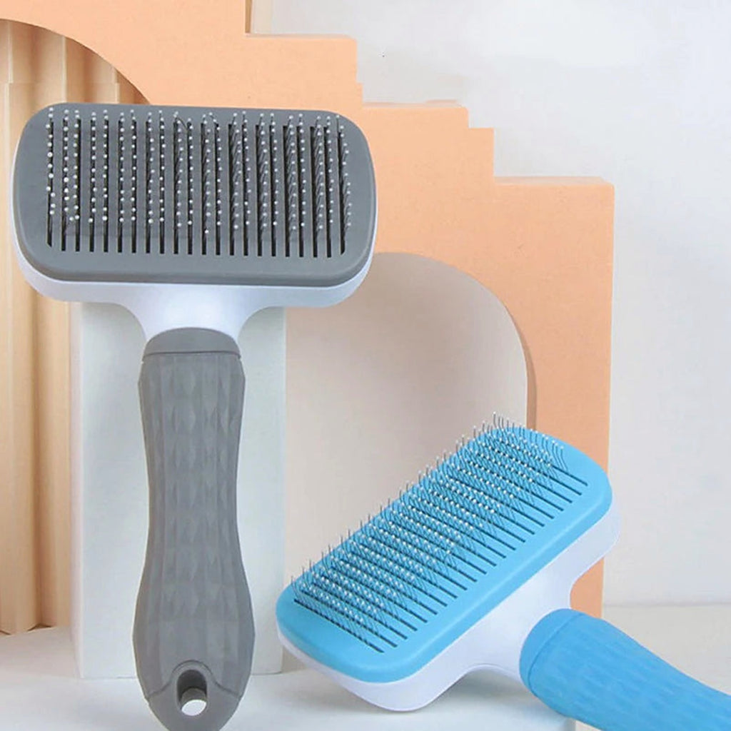 Brosses de toilettage autonettoyantes, une grise et une bleue