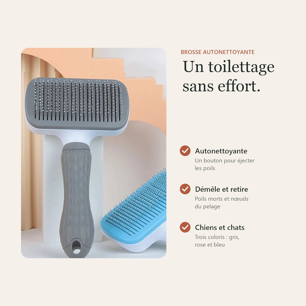 Brosse de toilettage : autonettoyante, démêle et retire les poils, pour chiens et chats