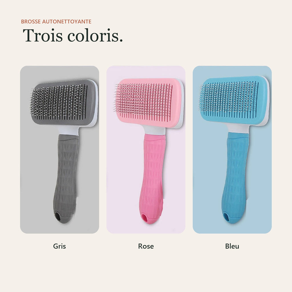Brosse de toilettage en gris, rose et bleu