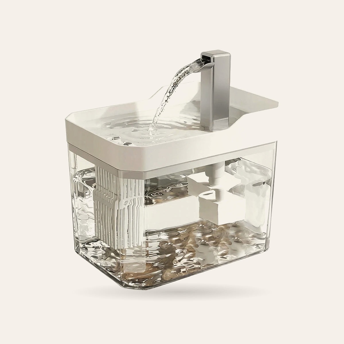 Fontaine à eau transparente pour chat, vue de face